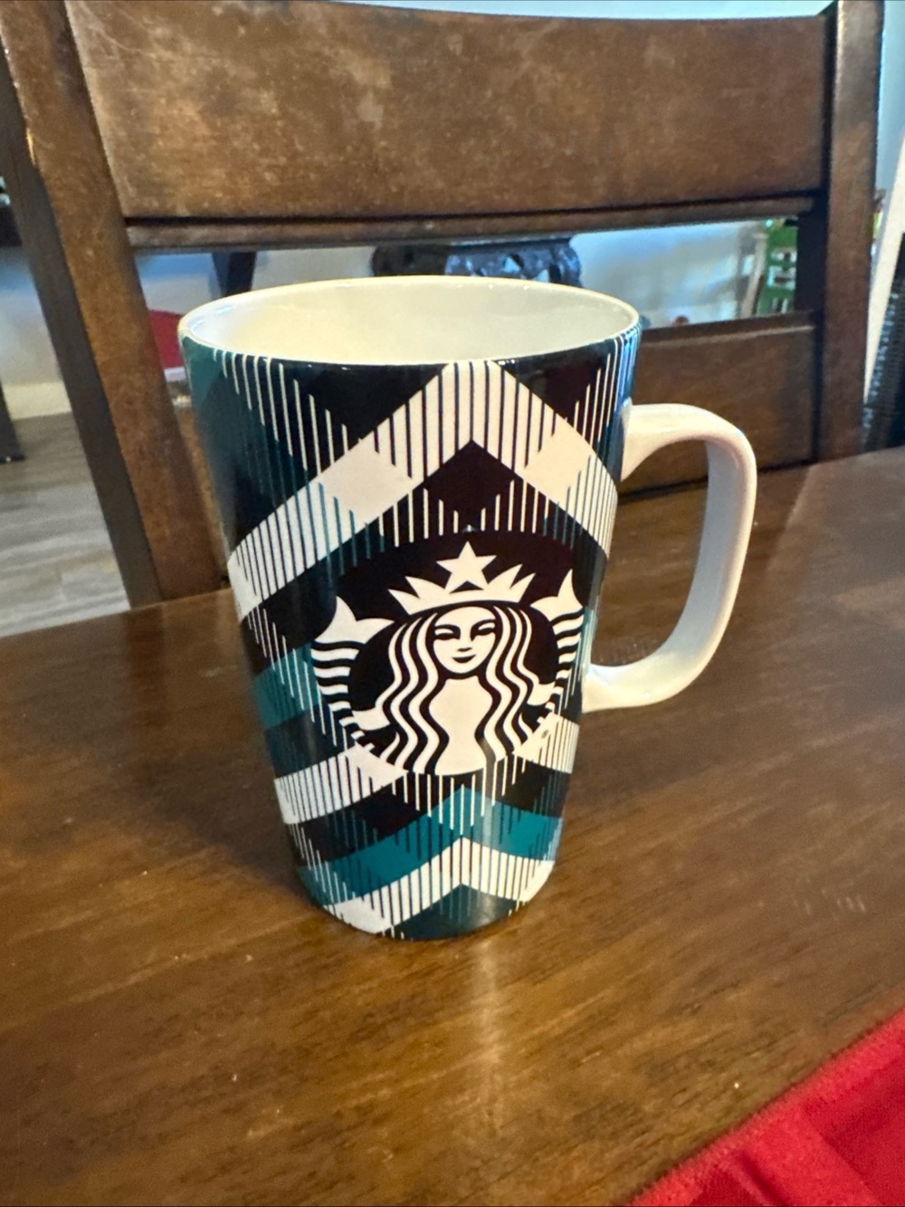 Starbucks Teal Plaid Ceramic Coffee Mug